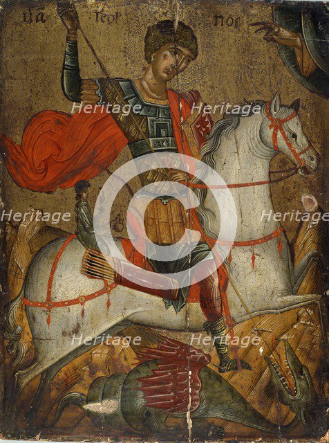 Icon of St George slaying the Dragon, 15th-16th century. Artist: Unknown.