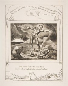 Satan Smiting Job with Boils, from Illustrations of the Book of Job, 1825-26. Creator: William Blake.