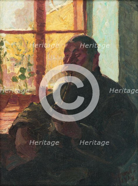 Old man with a pipe by window, 1914. Creator: Jozsef Rippl-Ronai.