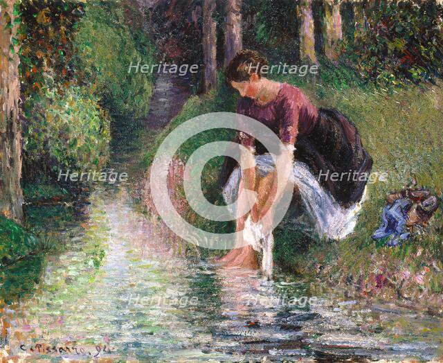 Woman Washing Her Feet in a Brook, 1894. Creator: Camille Pissarro.
