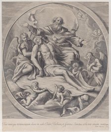 The Holy Trinity, with the dead Christ at center surrounded by angels, God the Father, ..., 1650-90. Creator: Anon.