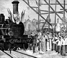 Blessing of the first locomotive, before the King and Queen of Spain, which circulated in the dir…