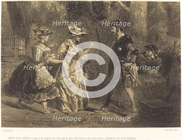 ...detened Señor caballero el paso..., c. 1855. Creator: Célestin Nanteuil.