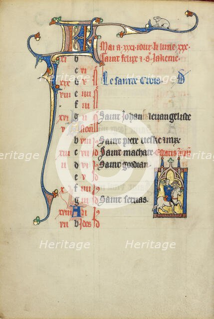 Calendar Page for May; Hawking; Ruskin Hours, about 1300. Creator: Unknown.