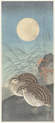 Two quail at full moon. Creator: Ohara, Koson (1877-1945).