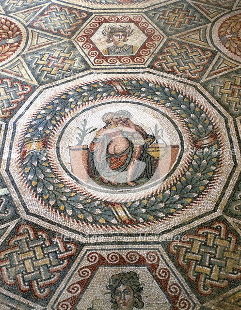Mosaic in the Roman Villa of Casale, near Piazza Armerina, Sicily, Italy.