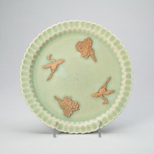 Scalloped-Rim Dish with Cranes and Clouds, Yuan dynasty (1279-1368). Creator: Unknown.