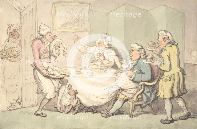 A Couple at Table with Servants, 18th-19th century. Creator: Unknown;Unknown.