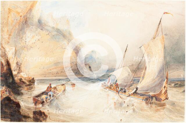 French Fishing Boats off a Rocky Coast, 1833. Creator: William Callow.