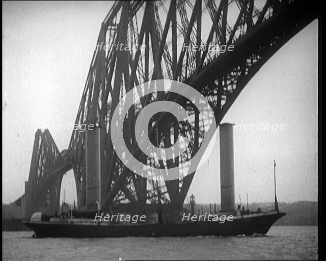 German Boat Passing Under the Forth Bridge in the United Kingdom, 1921. Creator: British Pathe Ltd.