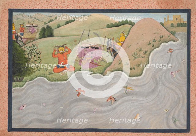 The Demon Marichi Tries to Dissuade Ravana... from a dispersed Ramayana series, ca. 1780. Creator: Unknown.