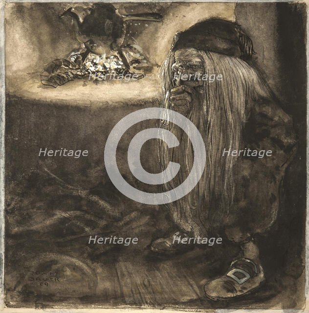 Brownie by a Fireplace , 1909. Creator: Bauer, John (1882-1918).