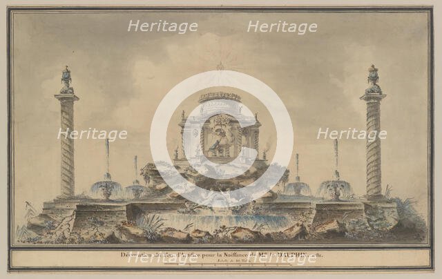Design for the Fireworks Display in Paris for the Birth of the Dauphin in 1781, 1781. Creator: ttributed to (circle of) Louis Gustave Taraval.