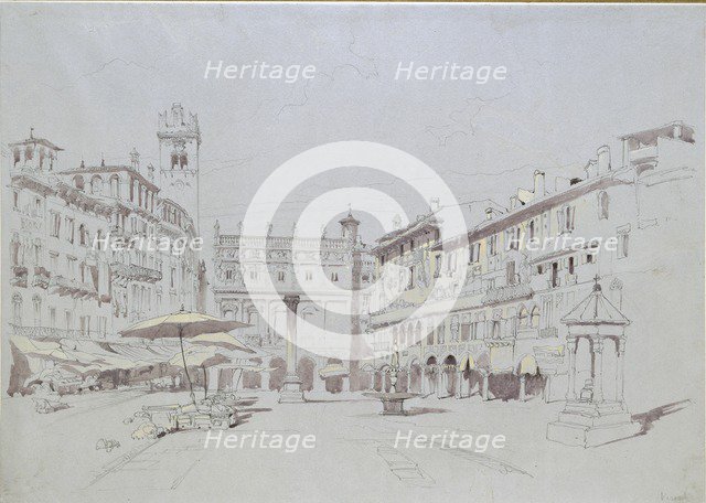 Study for Detail of the Piazza delle Erbe, Verona, 19 May 1841. Artist: John Ruskin.