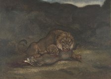 Lion Devouring Prey, 1810-75. Creator: Antoine-Louis Barye.