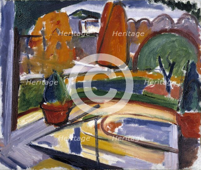 Landscape with Pond--Newman's Yard, ca. 1915-1932. Creator: Carl Newman.