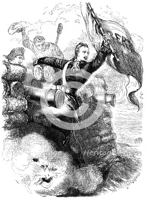 Sergeant Jasper recovering the flag, 1776 (c1880). Artist: Unknown