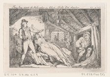 Tom Jones detects the Philsopher in Black Molls Bed Chamber, "The History of Tom Jones, a ..., 1792. Creator: Thomas Rowlandson.