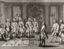 The French Freemasons initiation ceremony, 18th century. Artist: Anonymous  