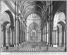 Interior view of St Paul's Cathedral, looking east along the nave, City of London, 1720.             Artist: Anon