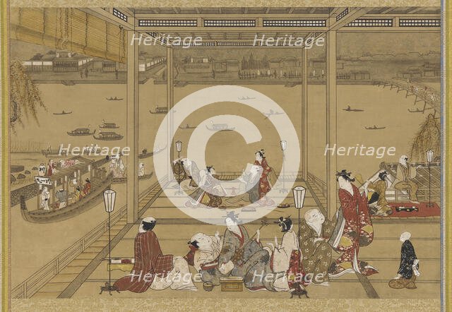 Gaiety in a riverside tea-house, Edo period, 18th century. Creator: Unknown.