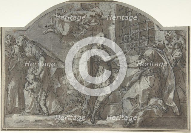 Saint Sebastian Exhorts the Christian Prisoners, 18th century. Creator: Anon.