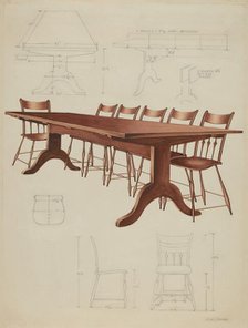 Shaker Dining Table and Chairs, c. 1937. Creator: Lon Cronk.