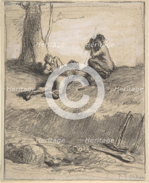 Roadworkers at Lunch, ca. 1850-52. Creator: Jean Francois Millet.