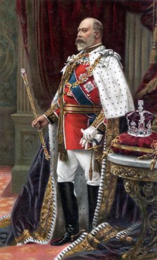 Edward VII in full coronation robes, 1902. Artist: Unknown
