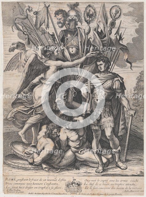 The Trophy of Constantine, with Victory at left crowning the emperor with a laurel,..., ca. 1650-68. Creator: Anon.