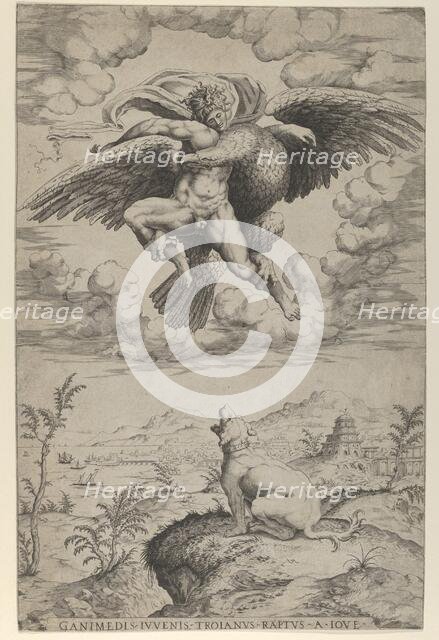 The Rape of Ganymede by Jupiter in the guise of an eagle carrying him into the heavens, hi..., 1542. Creator: Nicolas Beatrizet.
