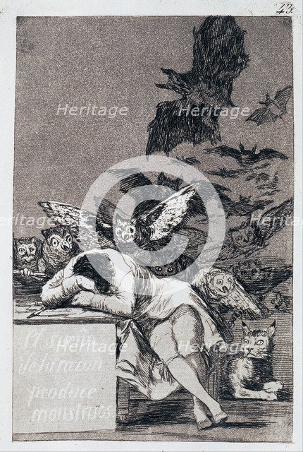 The Sleep of Reason Produces Monsters. (Capricho No 43). Artist: Goya, Francisco, de (1746-1828)