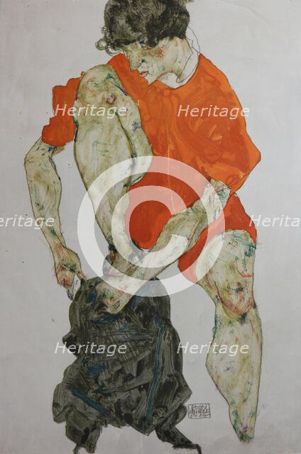 Female model in a red robe, 1914. Creator: Schiele, Egon (1890-1918).