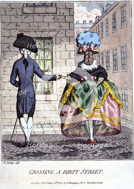'Crossing a Dirty Street', 18th century. Artist: Unknown