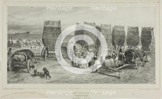 Halting Place of a Moldavian Caravan Transporting Coal, Bessarabia, August 5, 1837, 1840. Creator: Auguste Raffet.