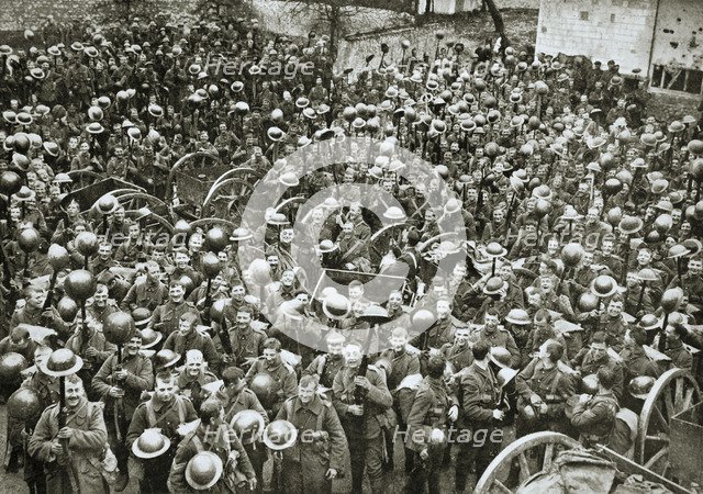 'The Loyal North Lancashire Regiment parading for the trenches', France, World War I, 1916. Artist: Unknown