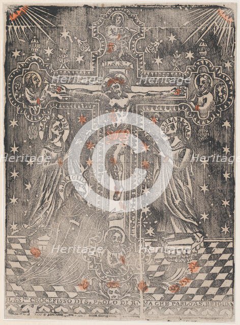 Christ on the cross flanked by the Virgin, Saint Brigit and Saint Eli..., ca. 1480-1500 (restrike?). Creator: Anon.