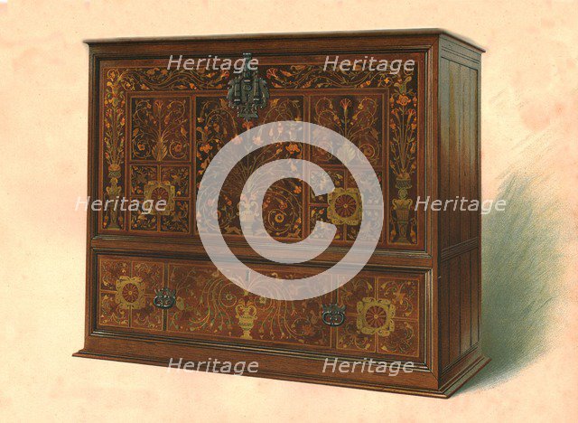 Cabinet inlaid with marquetry, 1904. Artist: Shirley Slocombe.