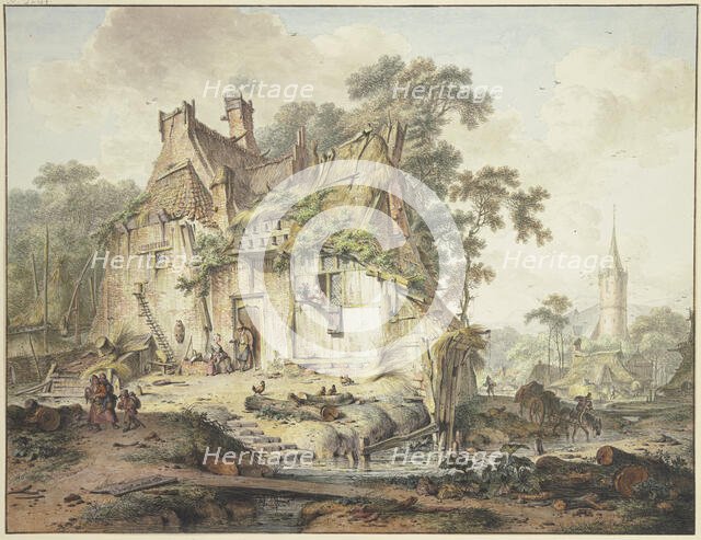 Farmhouse by a stream with many figures, 1778. Creator: Hendrik Meijer.