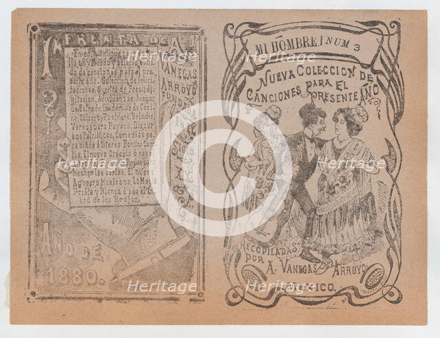 Cover for 'Nueva Coleccion de Canciones para el Presente Año', a man with a guita..., ca. 1880-1910. Creator: José Guadalupe Posada.