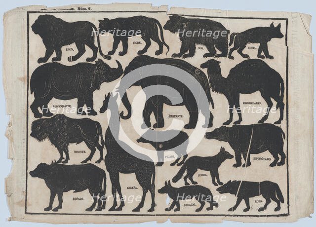 Sheet 5 of figures for Chinese shadow puppets, ca. 1850-70. Creator: Juan Llorens.