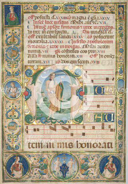 Pair of Graduals: Initial (M) with St. Andrew (recto) and Mass for the Dead (recto), c. 1480. Creator: Jacopo Filippo d' Argenta (Italian, 1501).