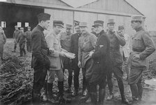1. K. Rockwell, 2. Capt. Thenault, 3. Norman Prince, 4. Lieut. DeLaage, 5. Sgt. E, Cowdin..., 1916. Creator: Bain News Service.
