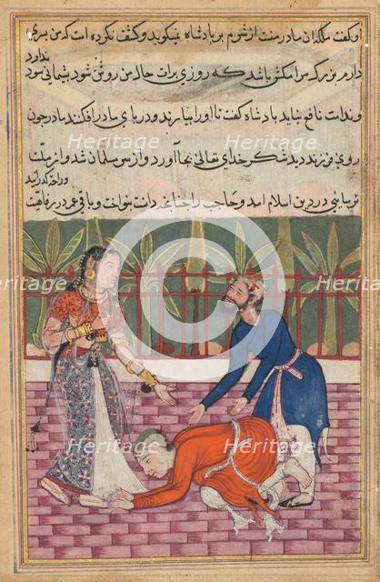 Page from Tales of a Parrot (Tuti-nama): Fiftieth night: The guard restores the son..., c. 1560. Creator: Unknown.