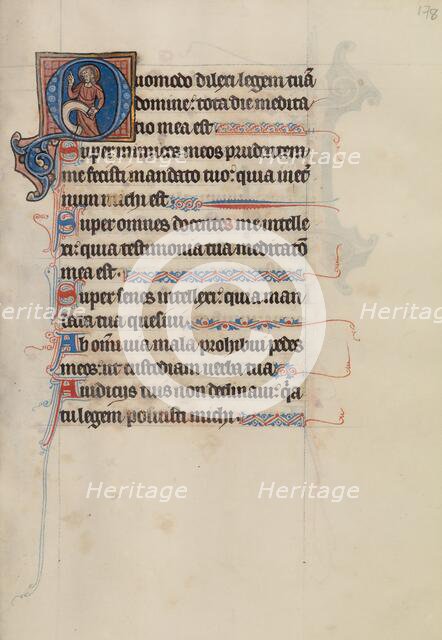 Initial O: A Saint Holding a Scroll; Bute Psalter, text and illumination about 1285. Creator: Bute Master.