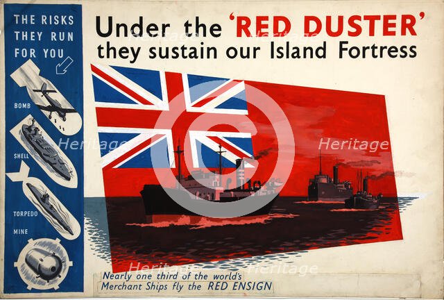 'Under the 'Red Duster they sustain our Island Fortres...', WWII poster, between 1939 and 1946. Creator: Central Office of Information.