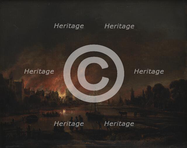 Fire at a Village by Night, 1618-1677. Creator: Aert van der Neer.