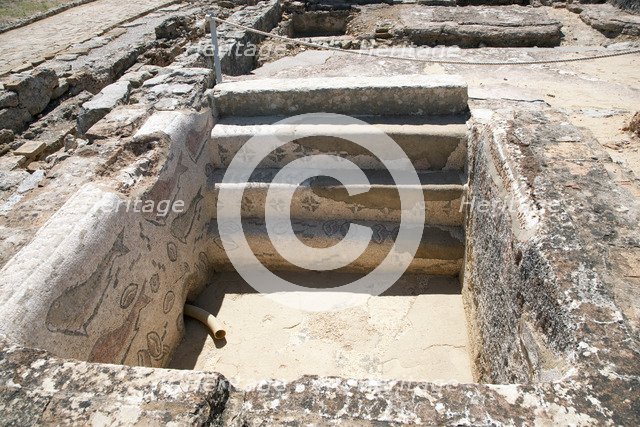 A frigidarium with fish mosaics in the public baths of Milreu, Portugal, 2009. Artist: Samuel Magal
