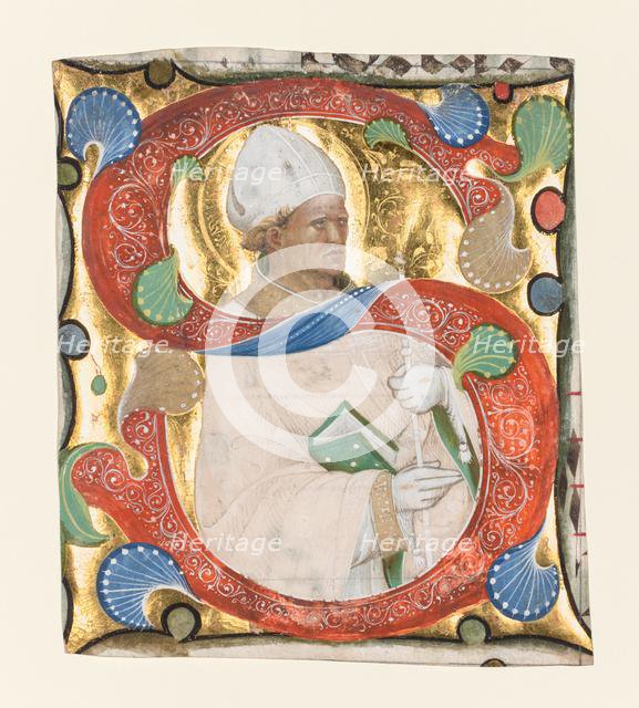 Initial S from a Gradual: St. Augustine, c. 1420. Creator: Master of the Murano Gradual (Italian).