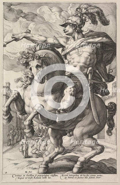 Marcus Curtius, from the series The Roman Heroes, 1586. Creator: Hendrik Goltzius.